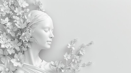 Wall Mural - woman with flower, white background.