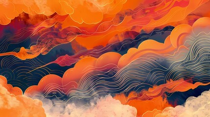 Sticker - Traditional clouds abstract lacquer illustration poster background