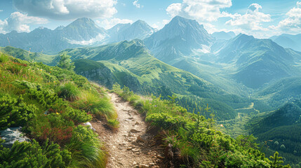 Canvas Print - Journey Through Majestic Mountains Scenic Trail of Adventure and Exploration with Copyspace