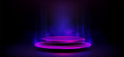Wall Mural - futuristic round platform on black background. vector realistic illustration of circular teleport wi