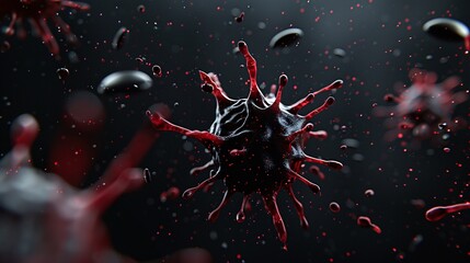 Wall Mural - A dark-toned 3D vector illustration of a harmful virus spreading through the body