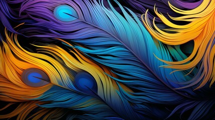 Detailed peacock feather illustration with vibrant colors in a seamless pattern.