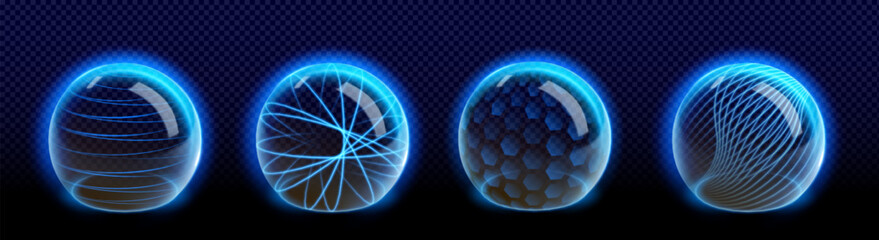 Wall Mural - glass shield spheres set isolated on transparent background. vector realistic illustration of barrie