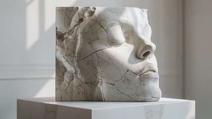 Wall Mural - A beautifully sculpted marble face with intricate cracks, portraying a sense of timeless elegance and delicate craftsmanship.