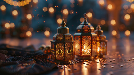 Wall Mural - ramadan lantern islamic ornament background blur with copy space