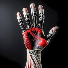 3 d rendering of human hand with blood on black background