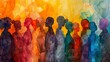 © Salis - Abstract colorful art watercolor painting depicts a diverse group of people united. Illustration, GTenerate AI.