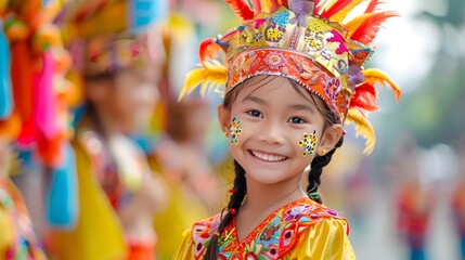 Wall Mural - Vibrant Multicultural Festival with Young Participants in Traditional Costumes and Performances