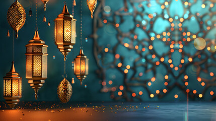 Wall Mural - ramadan lantern islamic ornament background blur with copy space