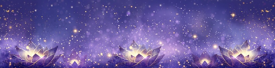 Sticker - A purple background with a lot of stars and a few flowers