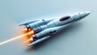 © NEW - Futuristic rocket with glowing engines soaring through space, symbolizing advanced technology and exploration in the final frontier.