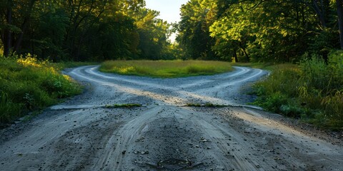 Wall Mural - The Crossroads of Decision: Capture an image of a crossroads where multiple paths diverge, representing the pivotal moments in life where choices must be made and destinies decided.