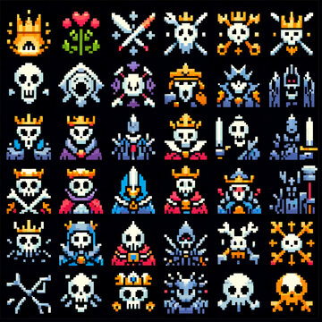 Pixel Art RPG Undead King Icons