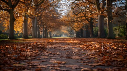 Sticker - Tranquil Autumn Path Through a Vibrant Park Landscape