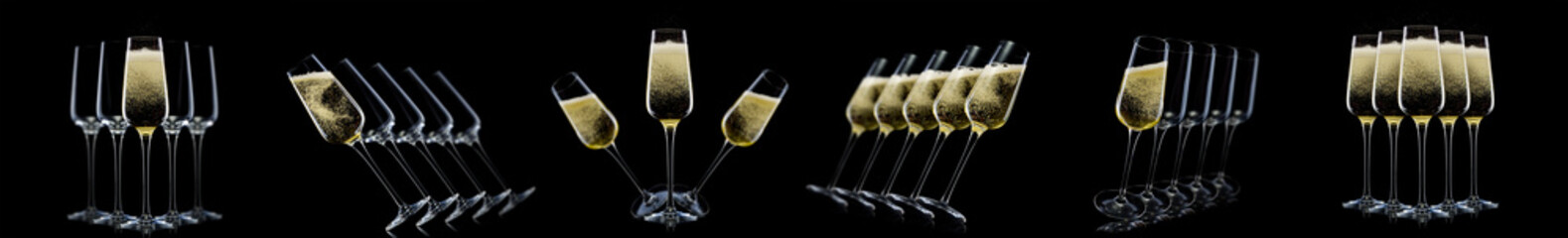 Wall Mural - Set of luxury champagne glasses isolated on a black background