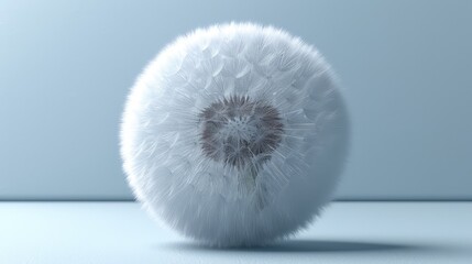  A close-up of a dandelion on a white surface with a light blue background