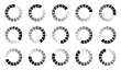 © Edit Pixel - Hollow circle segmented into 15 parts buffering icon set. Set of hollow circles divided into fifteen shades of black colour loading, processing or buffering icon isolated on white background.