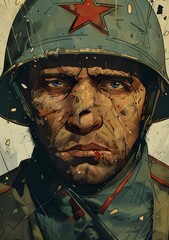 Poster - Portrait of a soldier wearing a military helmet