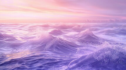 Sticker - A mesmerizing ocean scene with soft purple and pink waves gently rippling under a pastel horizon, creating a serene and abstract water decor art canvas.