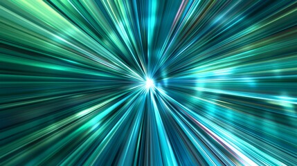 Wall Mural - vibrant light streaks in shades of tanager turquoise, teal blue, and kelly green converge into a cen