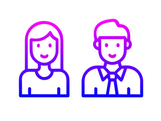 A vector illustration depicting male and female face silhouettes or icons, serving as avatars or profiles for unknown or anonymous individuals. The illustration portrays a man and a woman portrait.
