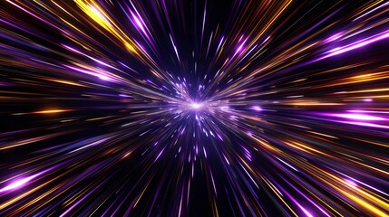 Wall Mural - glowing streaks of black, amethyst, plum, and butterscotch yellow converge towards a bright central 