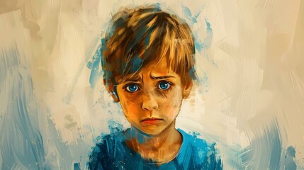 Wall Mural - Sad Boy Blue Eyes Digital Portrait Painting