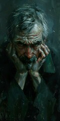 Wall Mural - Oil Painting Portrait of an Elderly Man With Gray Hair and a Beard