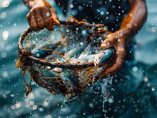 Man holds fish net