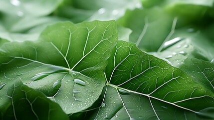 Wall Mural - A lush green petal leaf isolated against a clean white background, the fine details of its texture and structure captured with crystal clarity