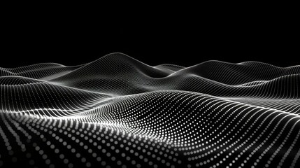 Wall Mural -  A monochrome image of a white wave composed of dots against a solid black background
