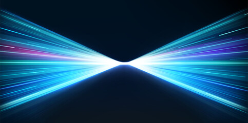 Wall Mural - high speed movement of light speed lines of blue color. glowing futuristic template of speed, wirele