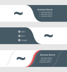 Wall Mural - Set of blue grey banner, horizontal business banner templates. Banners with template for text and tilde symbol. Classic and modern style. Vector illustration on grey background