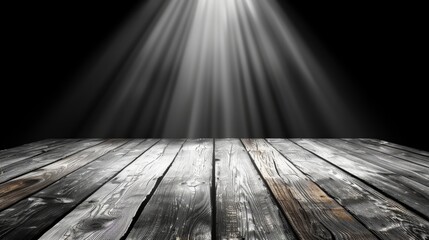 Wall Mural -  A wooden floor with a beam of light emerging from its center