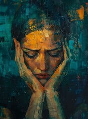 Wall Mural - Sad Woman Portrait in Oil Painting Style