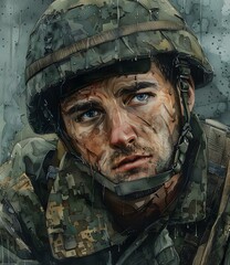 Sticker - Soldier in the Rain Watercolor Portrait