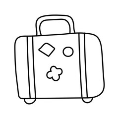 Suitcase in doodle style. Vector isolated on white background