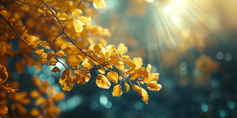 Wall Mural - Colorful Autumn Leaves on the Ground. A vibrant scene of colorful autumn leaves scattered on the ground, with trees in the background glowing in warm hues of orange and yellow. 