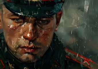 Wall Mural - Portrait of a Soldier in the Rain