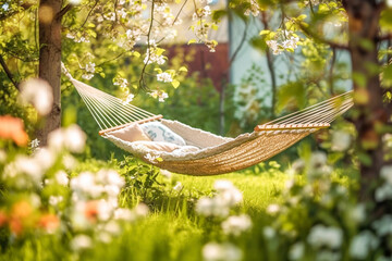 Hammock in backyard at sunny day