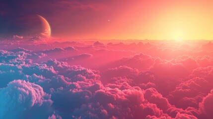 Wall Mural - sky gradients celestial events: a 3d illustration capturing the gradient of colors in the sky during