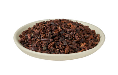 Wall Mural - closeup cacao cocoa nib in bowl isolated on white background.