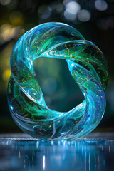 Wall Mural - An abstract neon infinity loop with bright green and blue colors, giving a cool and calming effect,