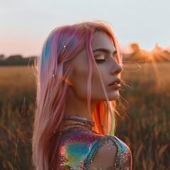 Poster - colorful hair crystal influencer