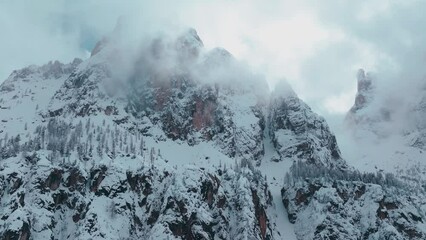 Wall Mural - Drone Aerial Flight Over Majestic Mountain Peaks Dolomites, Italy