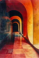 Wall Mural - A dynamic composition of gradient curves in bold primary colors, forming energetic waves,