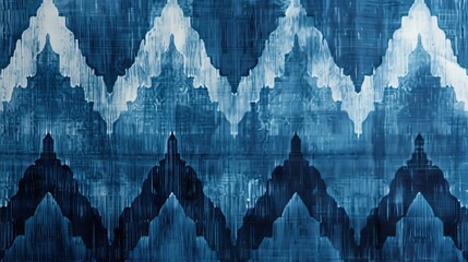 Abstract indigo blue textile pattern with geometric zigzag design, perfect for backgrounds and wallpapers.