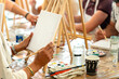 © Alfonso Soler - Sip and Paint Event. Friends painting together at a fun art class