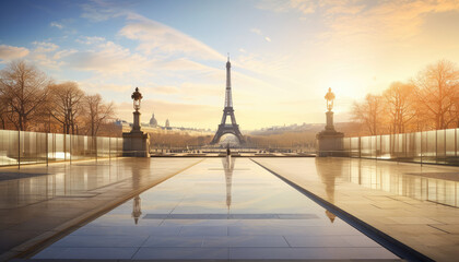 Wall Mural - Tranquil Sunrise Over Eiffel Tower, Paris