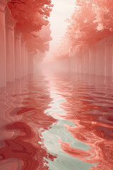 Leinwandbilder - A composition of parallel lines with undulating waves, featuring a gradient from coral pink to salmon,